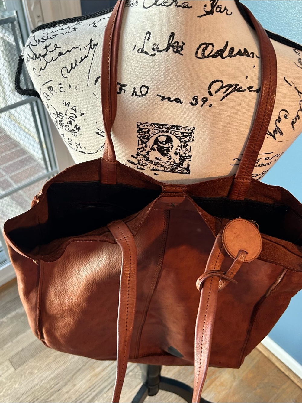 Harbour 2nd Designer Distressed Gold Cognac Leather, Tote Handbag.